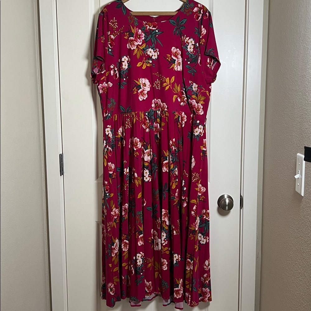 LOFT Fuchsia Pink Floral Short Sleeve Dress Back Zipper Size 18